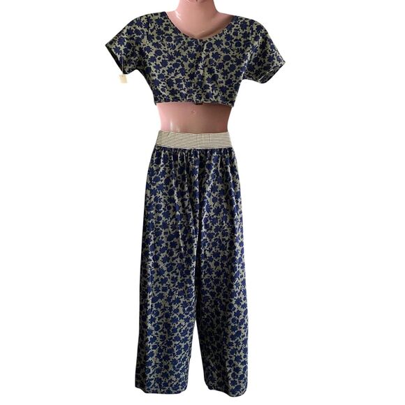 Esprit Crop Top Pants Set Womens Large Medium Floral Made In USA 2 Piece Out - Picture 4 of 6